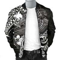 Papua New Guinea Men's Bomber Jacket - White Shark Polynesian Tattoo - Polynesian Pride