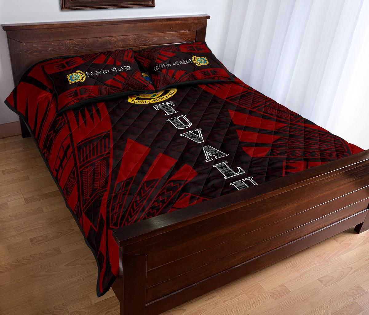 Tuvalu Quilt Bed Set - Tuvalu Coat Of Arms Red Tattoo Style - Polynesian Pride