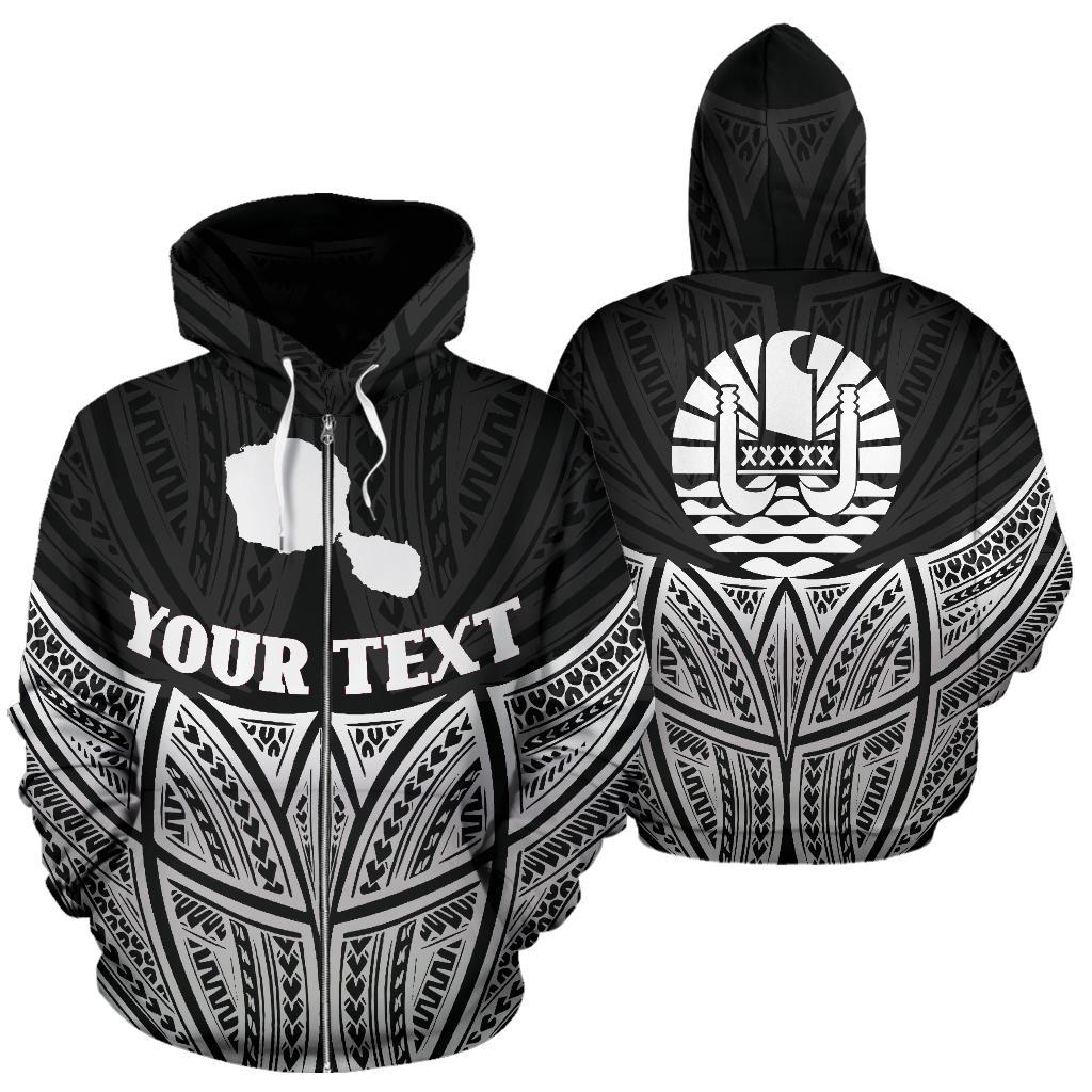 Tahiti Polynesian Custom Zip up Hoodie Black Pride Map and Seal Unisex Black - Polynesian Pride