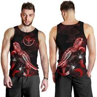 Hawaii Men Tank Top - Turtle With Blooming Hibiscus Red - Polynesian Pride