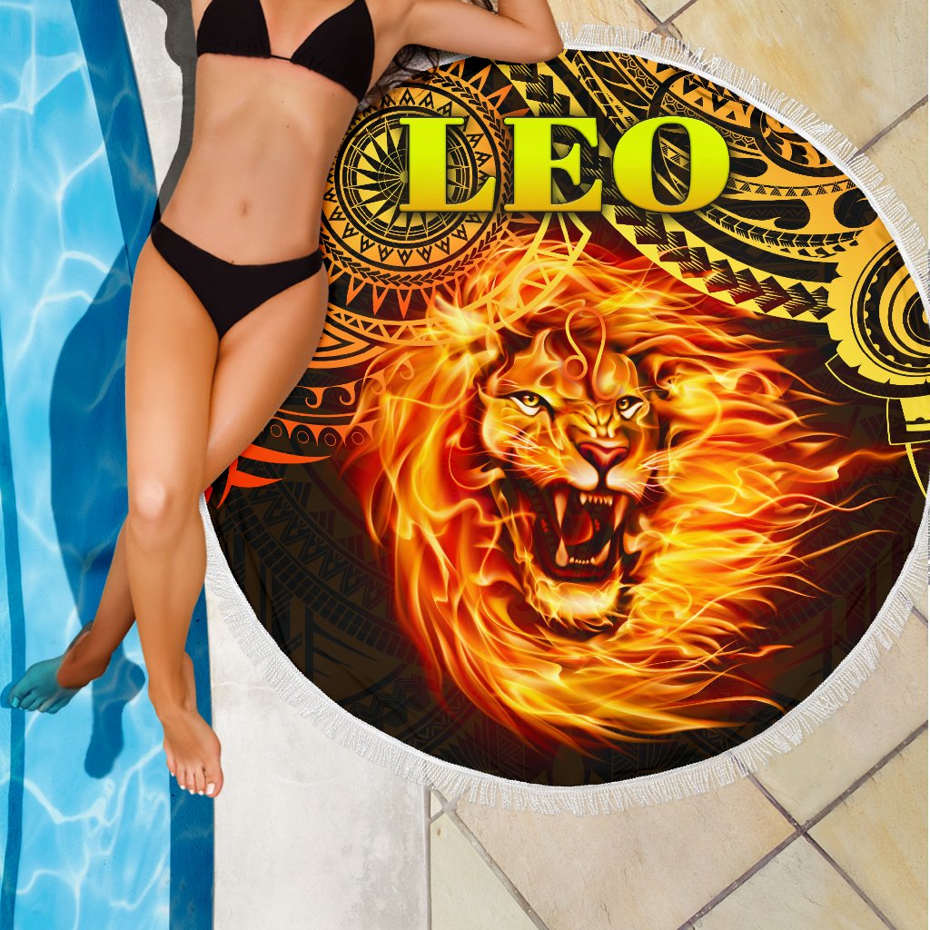 Sun In Leo Zodiac Beach Blanket Polynesian Tattoo Unique Vibes - Polynesian Pride