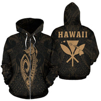 Polynesian Fish Hook Kanaka Map of Hawaii Zip Hoodie Gold Unisex Gold - Polynesian Pride