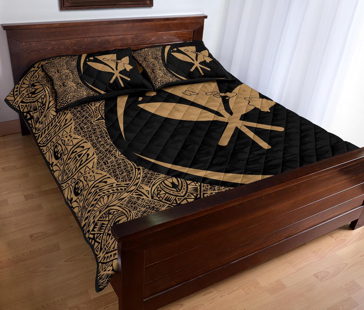 Hawaii Kanaka Polynesian Quilt Bed Set - Circle Style Gold - Polynesian Pride