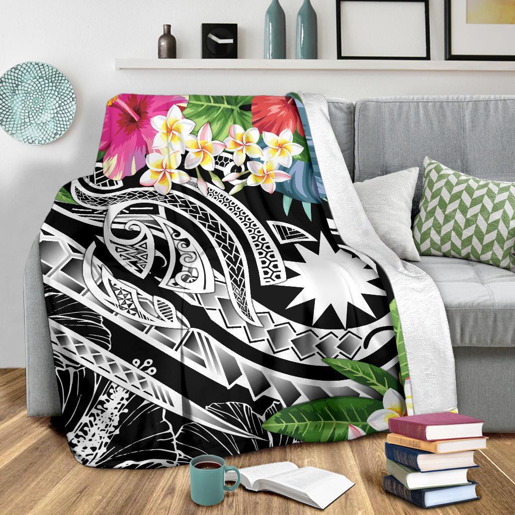 Nauru Polynesian Premium Blanket - Summer Plumeria (Black) - Polynesian Pride