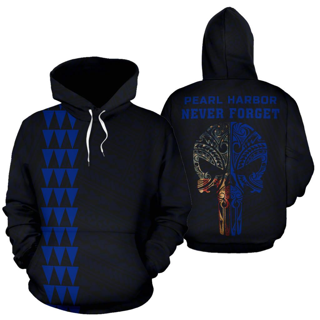 Polynesian Kakau Skull National Pearl Harbor Remembrance Day Hawaii Hoodie Blue Unisex Blue - Polynesian Pride