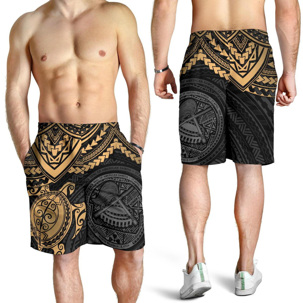 American Samoa Polynesian Men's Shorts - Gold Turtle - Polynesian Pride