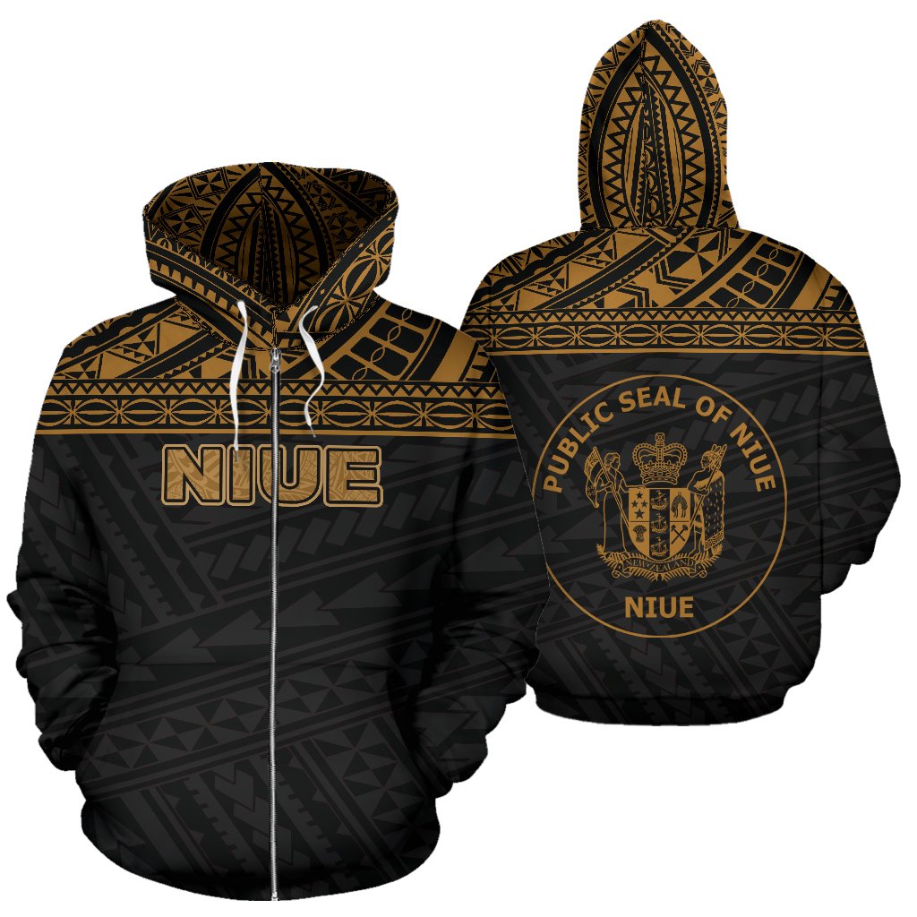 Niue Polynesian Zip up Hoodie Horizontal Gold Unisex Gold - Polynesian Pride