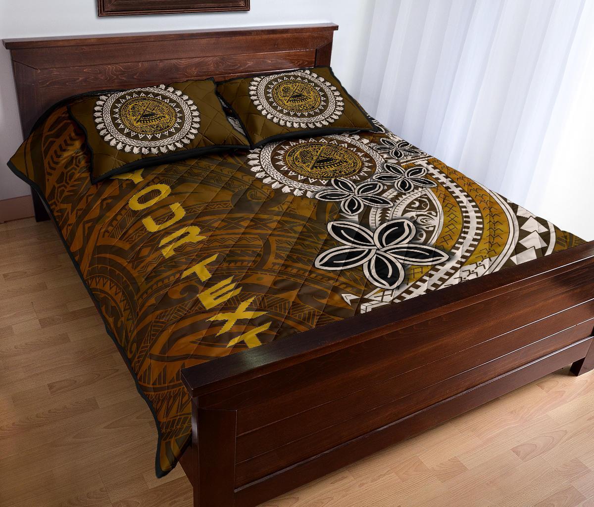 American Samoa Custom Personalised Quilt Bed Sets - Polynesian Boar Tusk Brown - Polynesian Pride