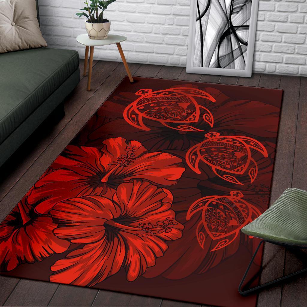 Hawaiian Map Hibiscus Flowers Vintage Polynesian Rug AH - Polynesian Pride