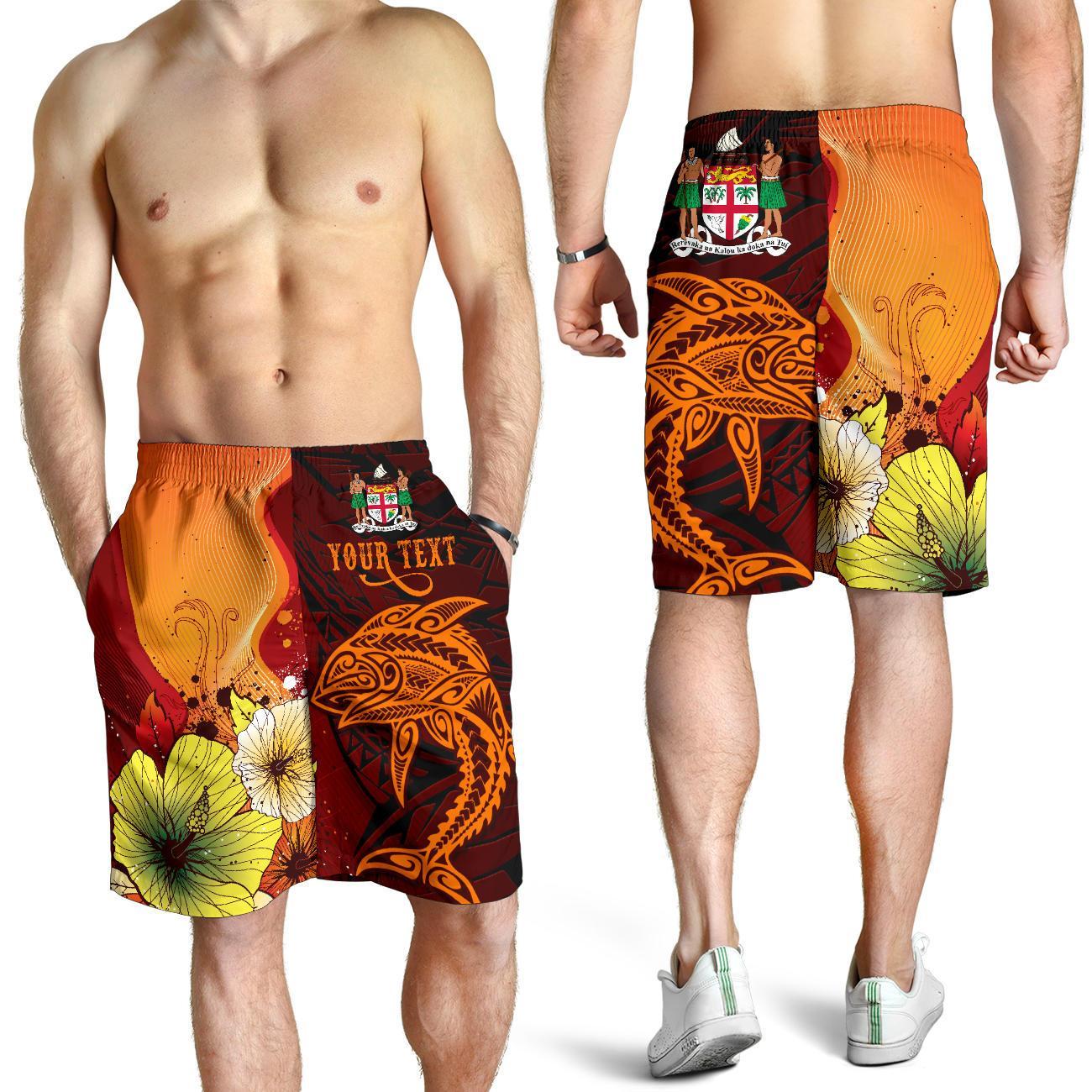 Fiji Custom Personalised Men's Shorts - Tribal Tuna Fish Orange - Polynesian Pride