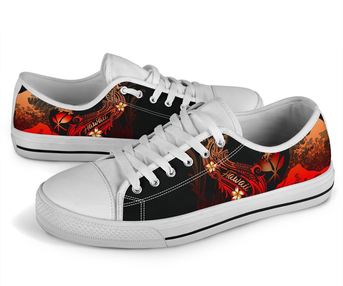 Hawaii Polynesian Low Top Shoe - Plumeria Flowers And Waves - Polynesian Pride