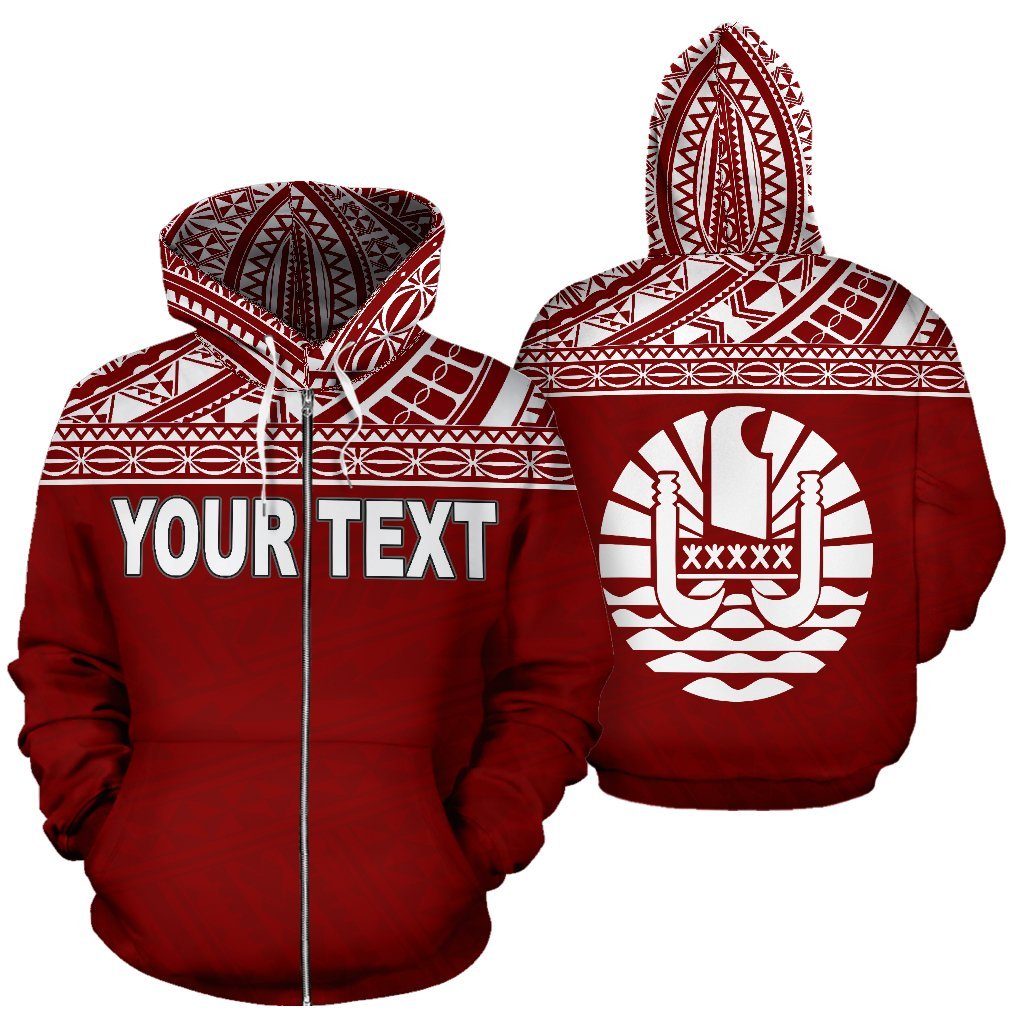 Tahiti Polynesian All Over Custom Zip up Hoodie Red Horizontal Unisex Red - Polynesian Pride