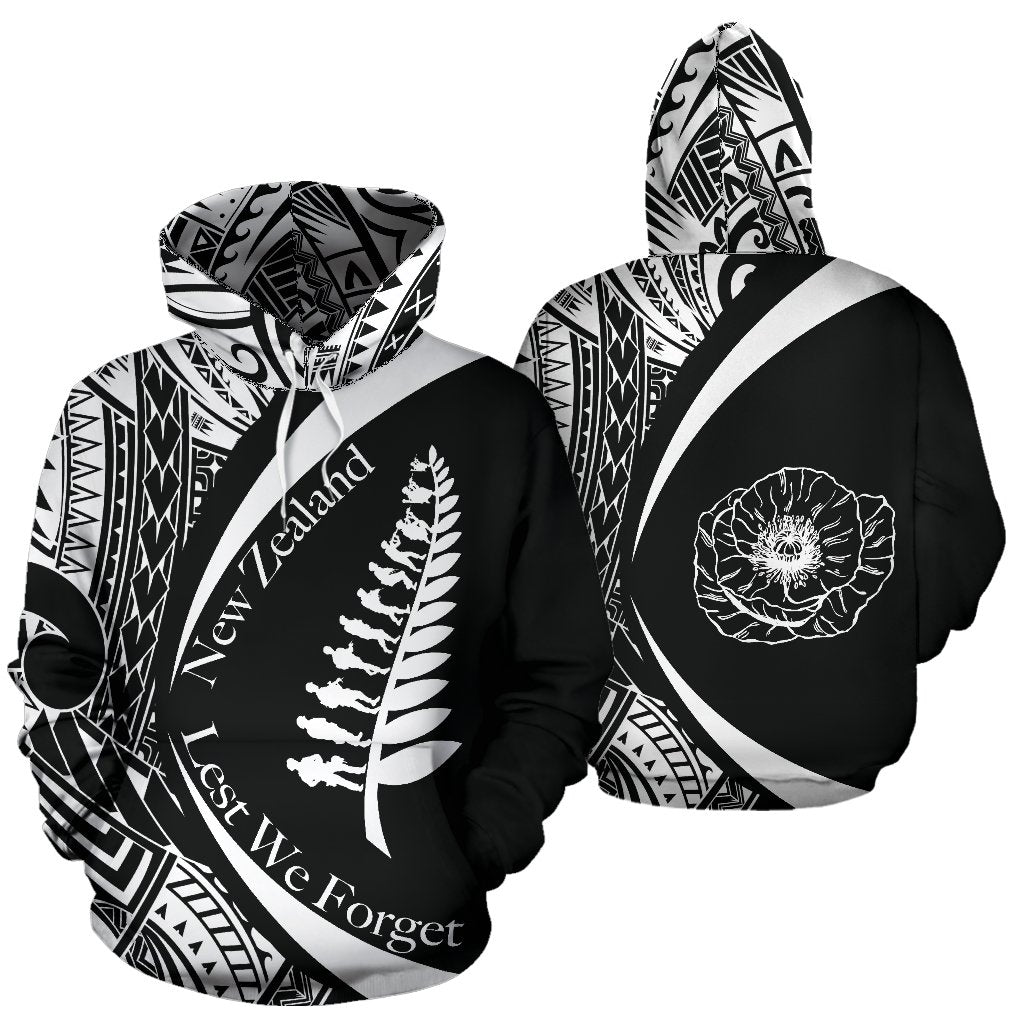 New Zealand ANZAC Fern Hoodie, Lest We Forget Maori Pullover Hoodie, Circle Style - Polynesian Pride