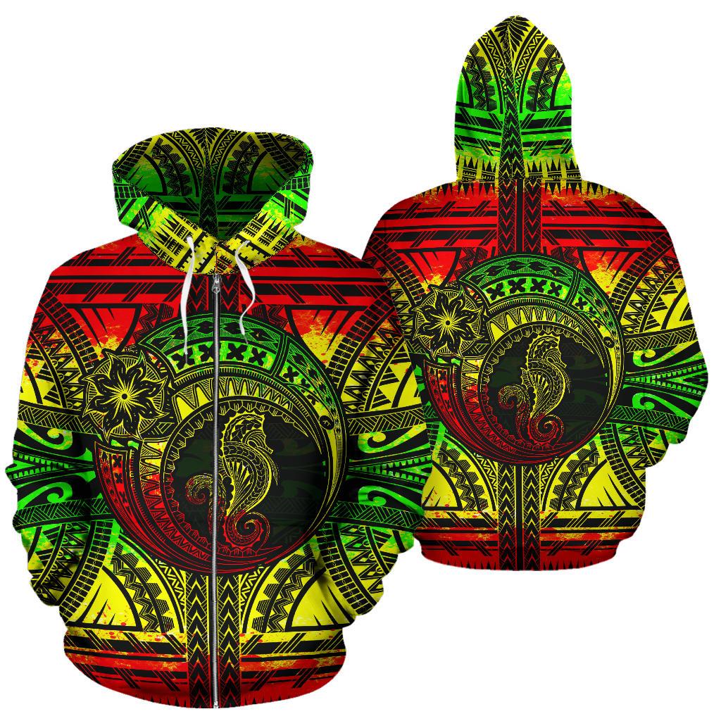 Seahorse Polynesian Zip up Hoodie Polynesian Tattoo Reggae Unisex Reggae - Polynesian Pride