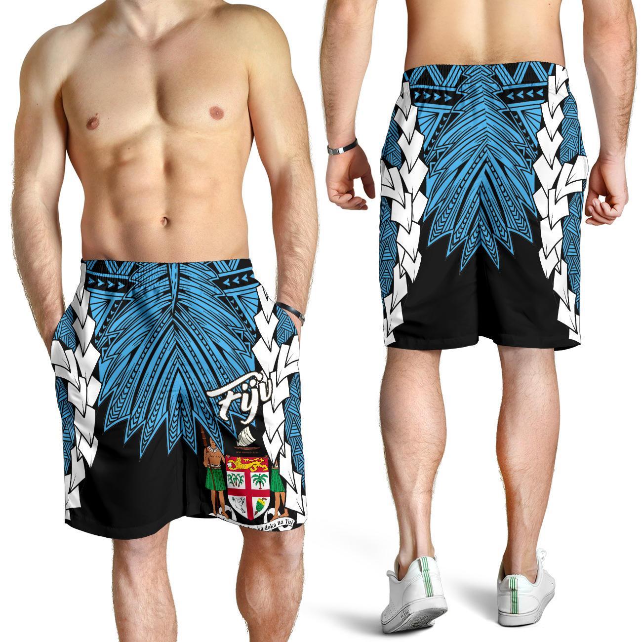 Fiji Polynesian Men's Shorts - Tribal Wave Tattoo Flag Style Blue - Polynesian Pride