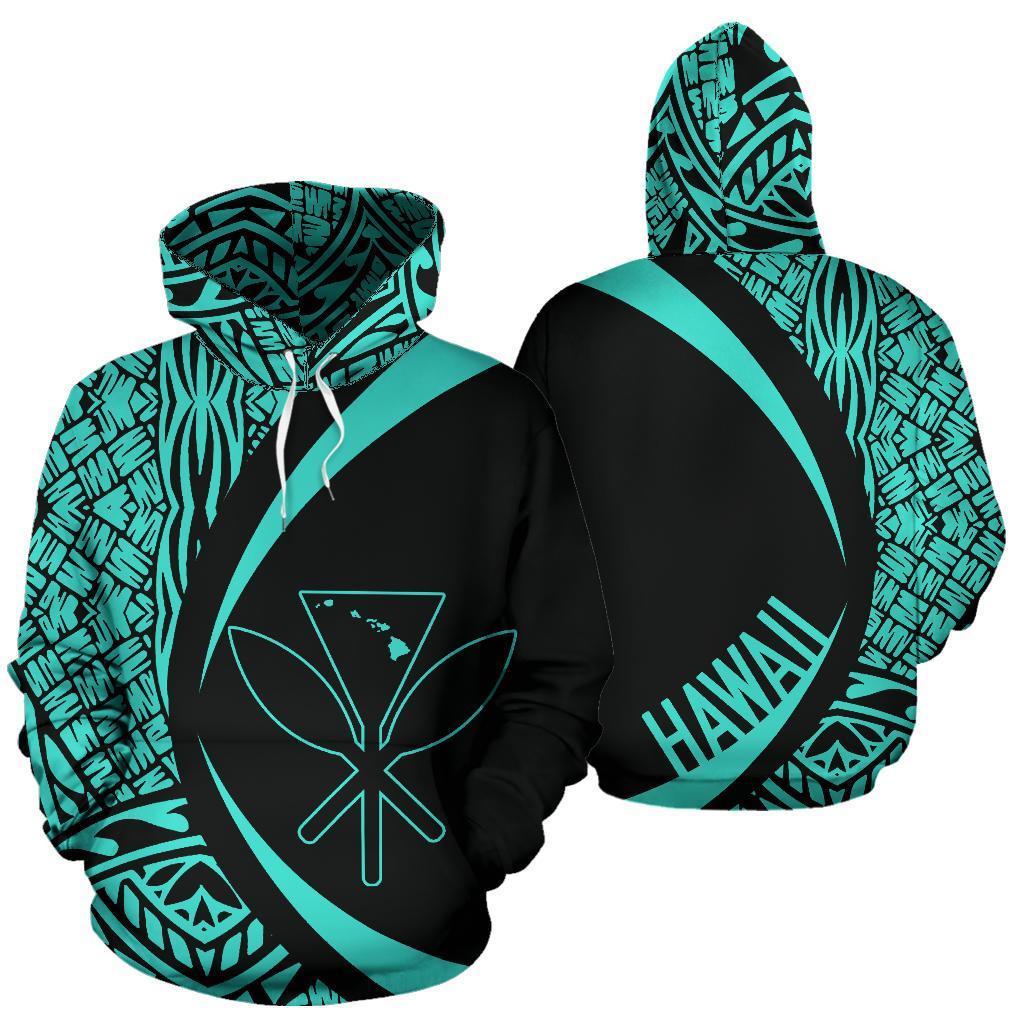 Polynesian Kanaka Maoli Map of Hawaii Hoodie Turquoise Circle Style Unisex Turquoise - Polynesian Pride