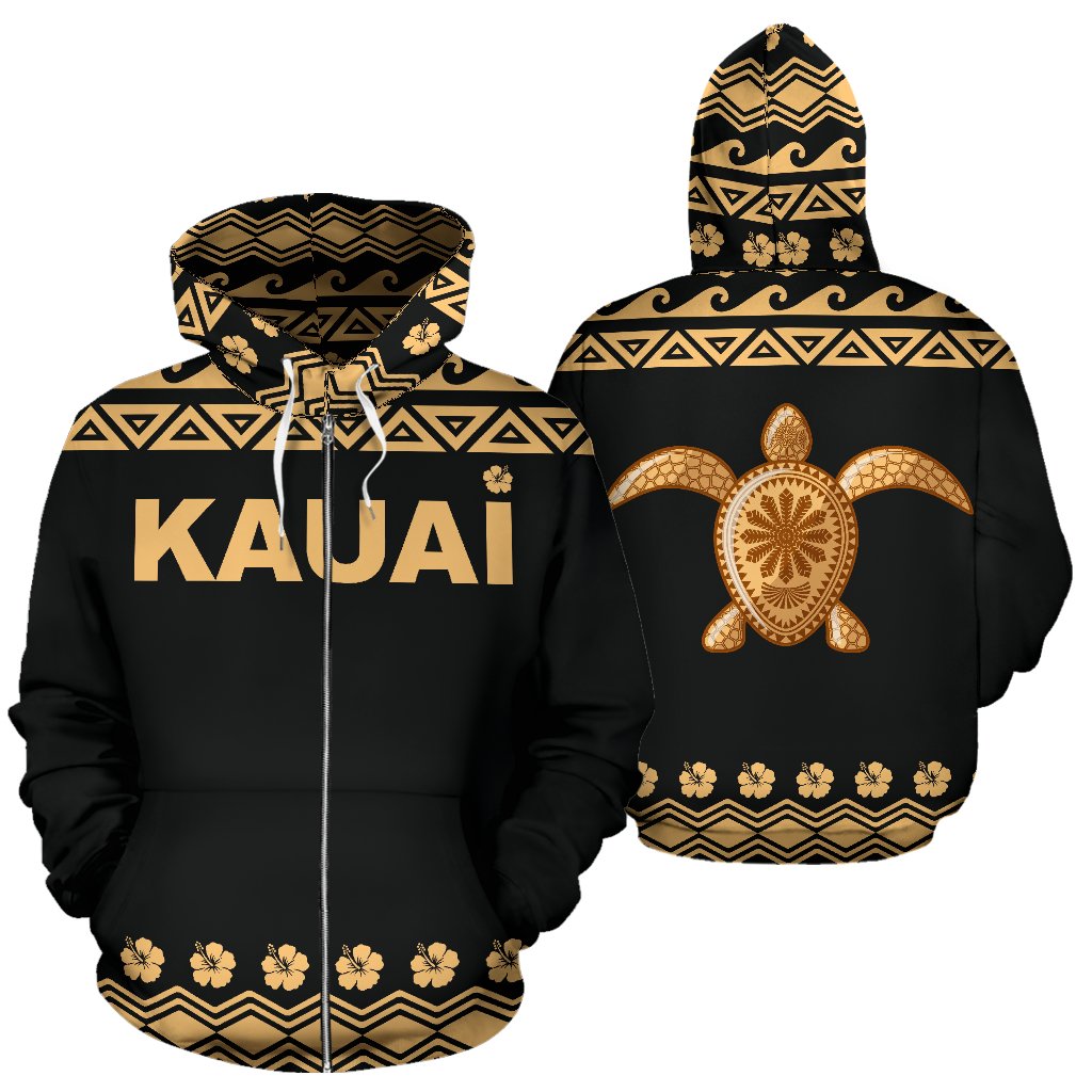 Kauai All Over Zip up Hoodie Polynesian Turtle Hoodie Unisex Black - Polynesian Pride