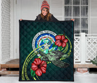 Northern Mariana Islands Polynesian Premium Quilt - Green Turtle Hibiscus - Polynesian Pride