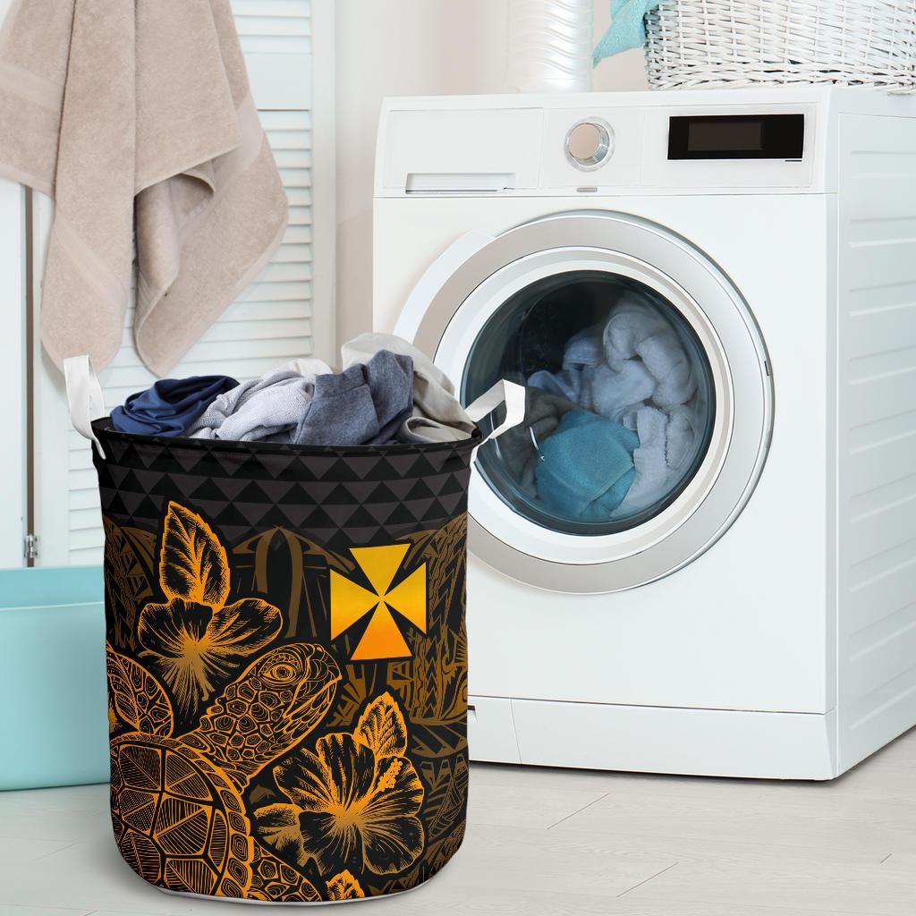 Wallis And Futuna Laundry Basket - Polynesian Turtle Hibiscus Gold - Polynesian Pride