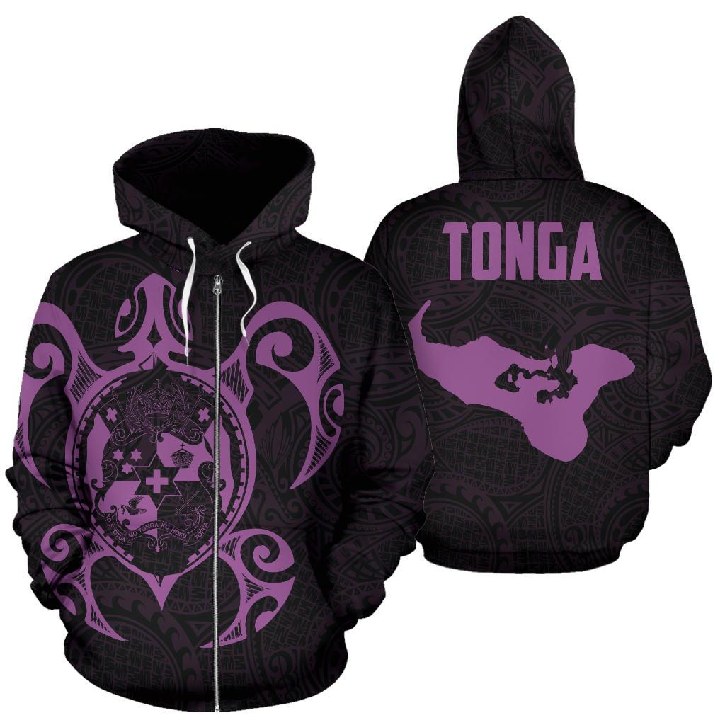 Tonga Polynesian Hoodie Tonga Coat of Arms In Turtle Map Purple Unisex Purple - Polynesian Pride