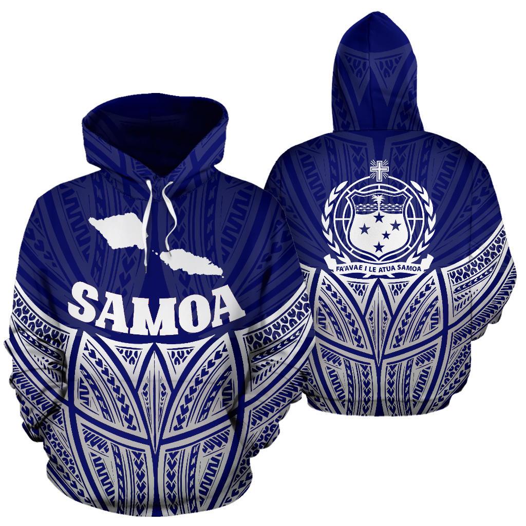 Samoa Polynesian Hoodie Blue Pride Map nd Seal Unisex Blue - Polynesian Pride