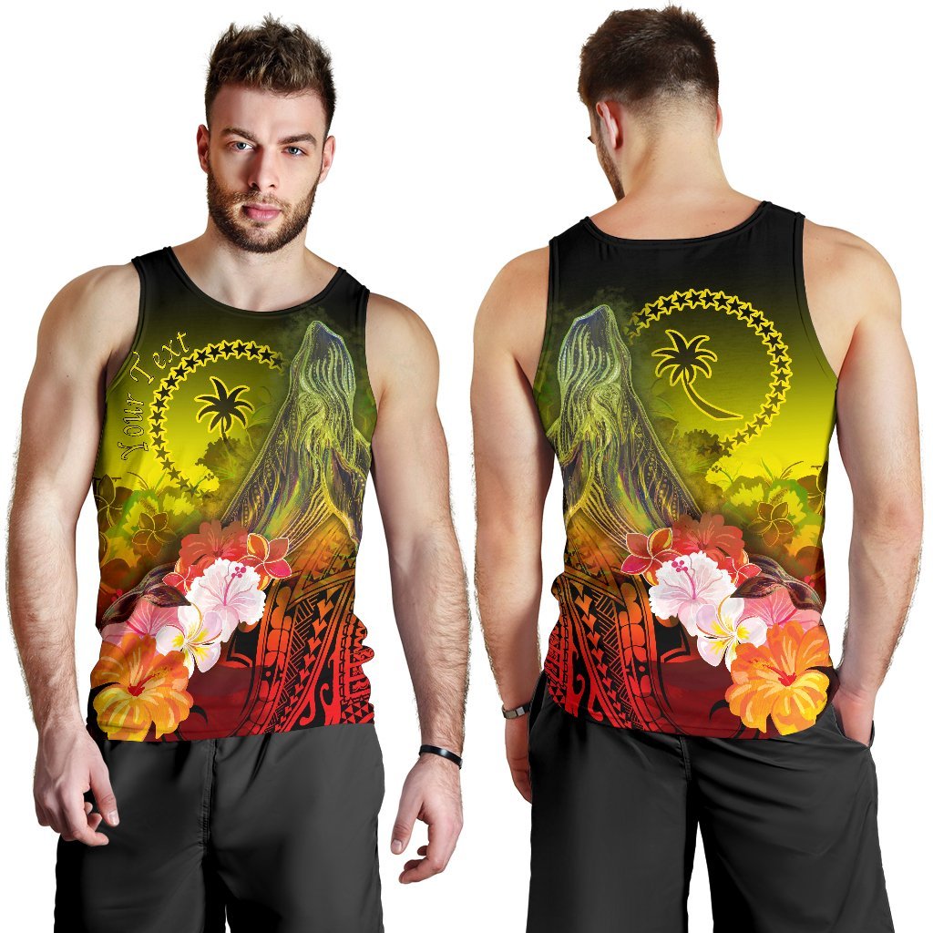 Custom Personalised Chuuk Men's Tank Top - Humpback Whale with Tropical Flowers (Yellow) Yellow - Polynesian Pride