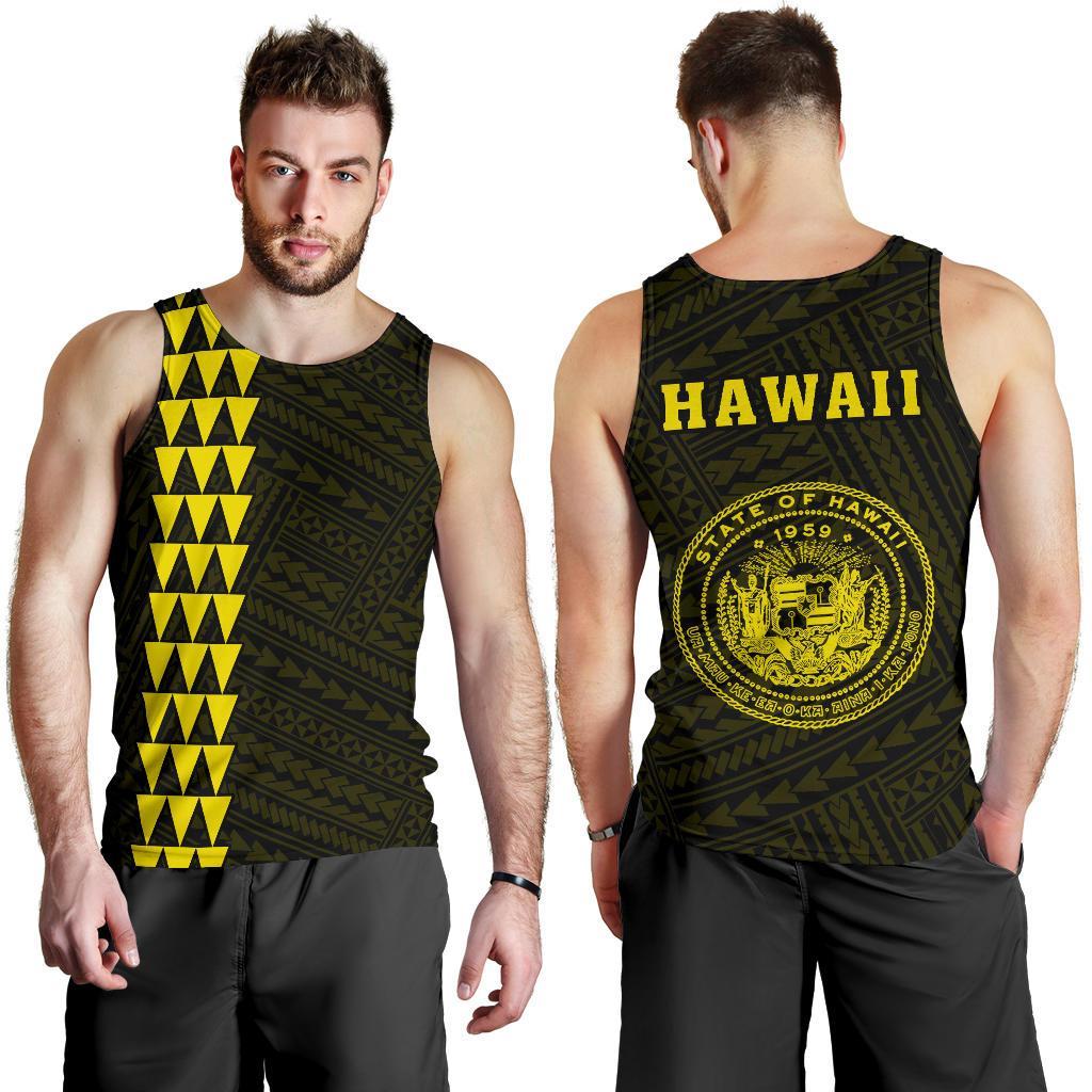 Hawaii Kakau Polynesian Coat Of Arms Men's Tank Top - Yellow Yellow - Polynesian Pride