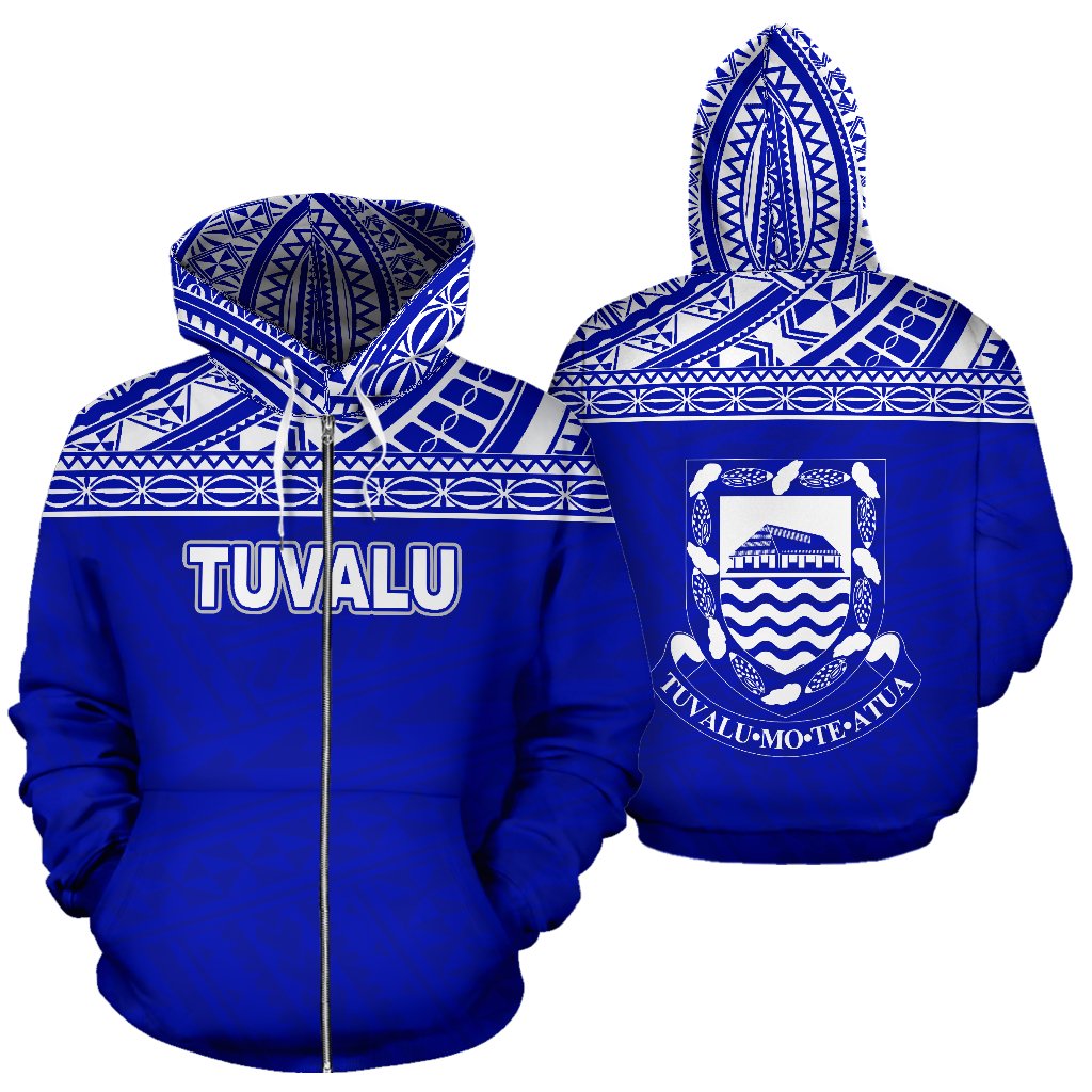 Tuvalu Polynesian Zip up Hoodie Horizontal Blue Unisex Blue - Polynesian Pride