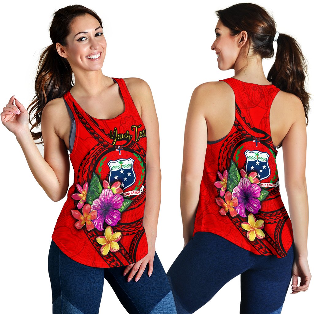 Samoa Polynesian Custom Personalised Women's Racerback Tank - Floral With Seal Red Red - Polynesian Pride