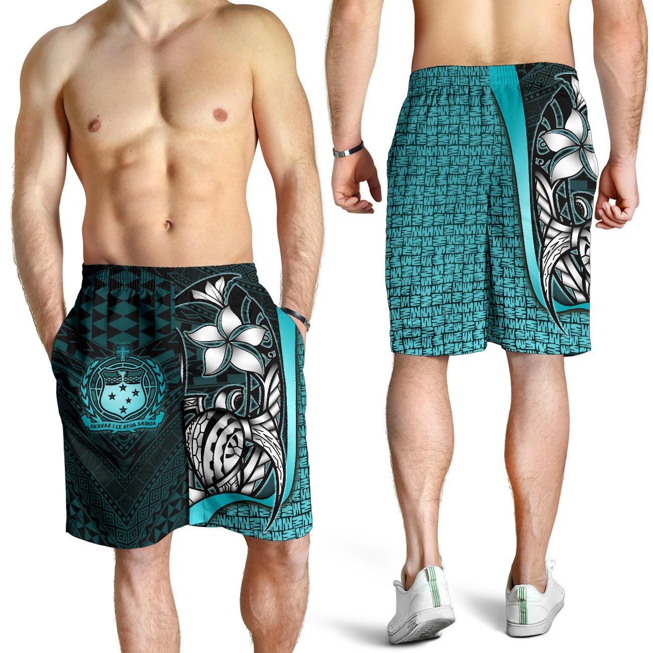 Samoa Polynesian Men's Shorts Turquoise - Turtle With Hook Turquoise - Polynesian Pride