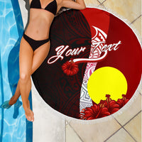 Palau Polynesian Custom Personalised Beach Blanket - Coat Of Arm With Hibiscus - Polynesian Pride