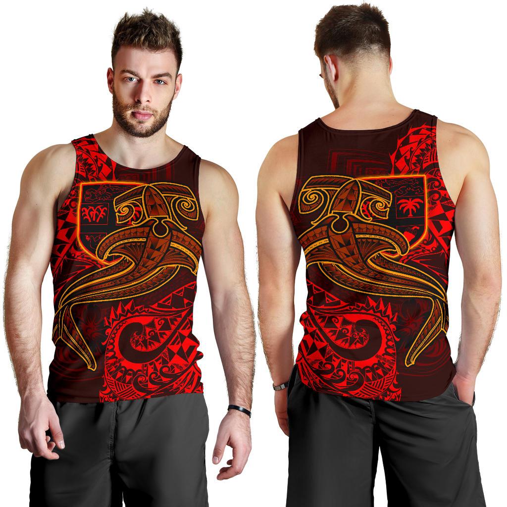 Fiji Men's Tank Top - Red Shark Polynesian Tattoo - Polynesian Pride
