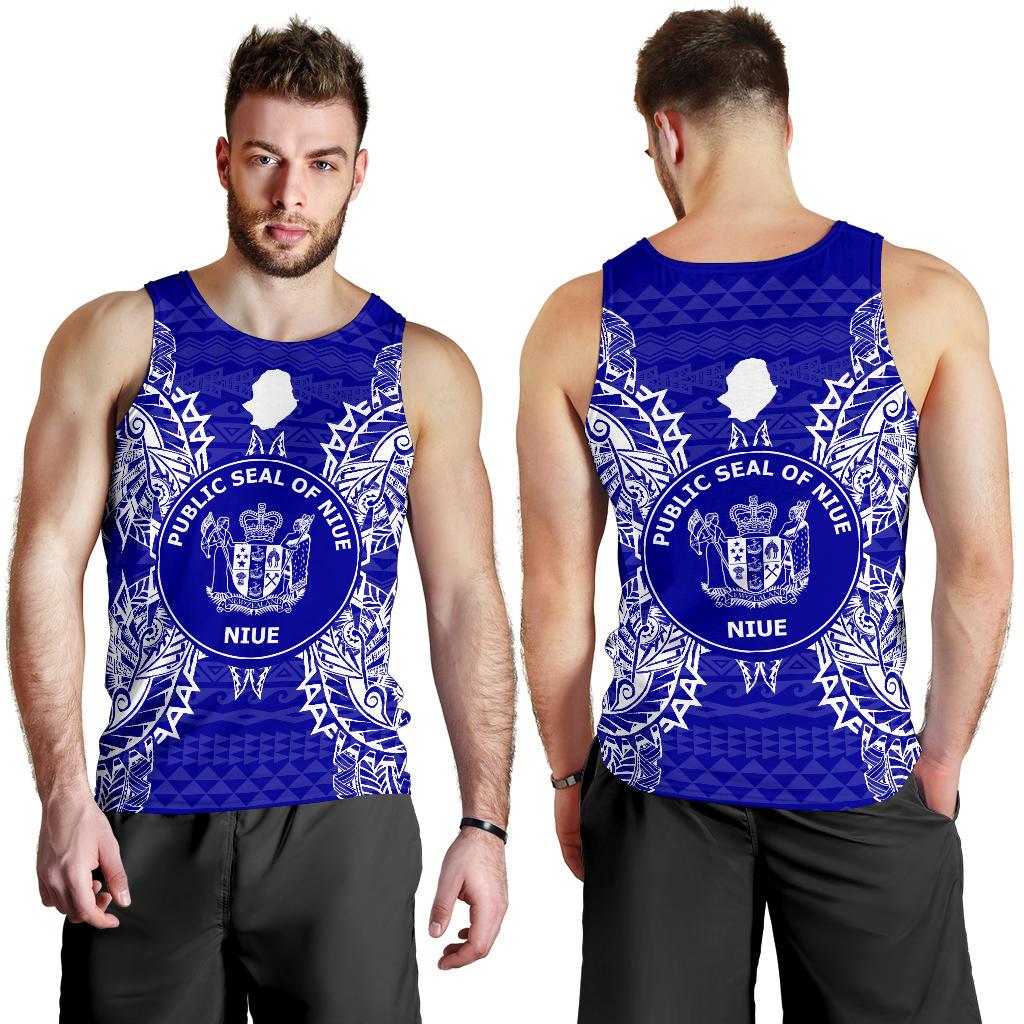 Niue Polynesian Men Tank Top Map Blue - Polynesian Pride