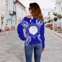 Northern Mariana Islands Polynesian Shoulder Sweater Map Blue - Polynesian Pride