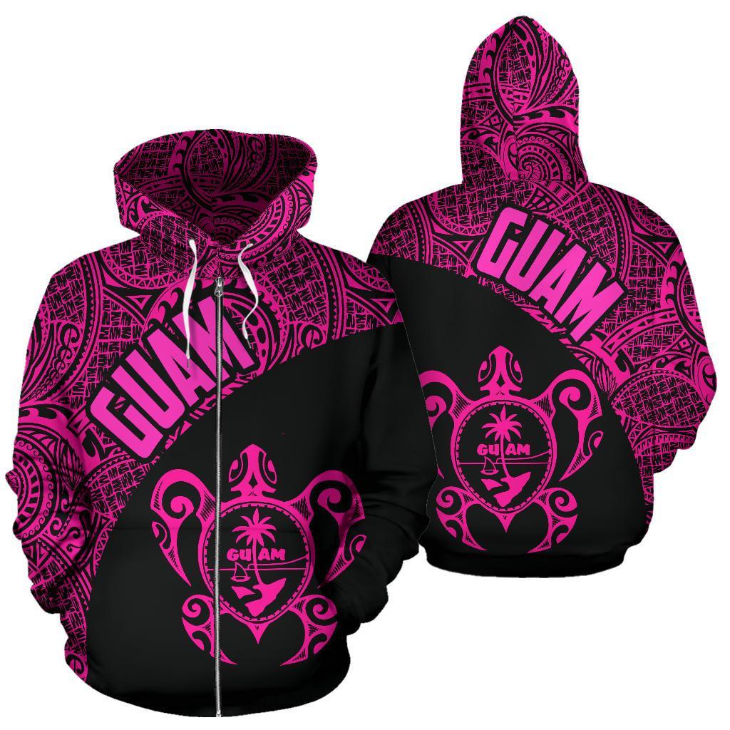 Guam Zip up Hoodie Guam Coat of Arm In Turtle Polynesian Tattoo Pink Unisex Pink - Polynesian Pride