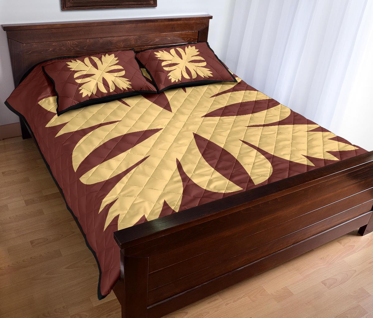 Hawaiian Royal Pattern Quilt Bed Set - Coral - C3 Style - Polynesian Pride