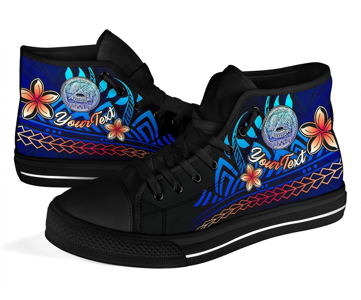 American Samoa Custom Personalised High Top Shoes Blue - Vintage Tribal Mountain - Polynesian Pride