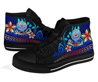 American Samoa Custom Personalised High Top Shoes Blue - Vintage Tribal Mountain - Polynesian Pride