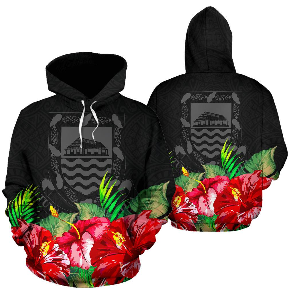 Tuvalu Polynesian Hoodie Black Hibiscus Unisex Black - Polynesian Pride