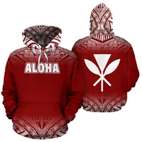 Aloha All Over Hoodie Fog Red Unisex Red - Polynesian Pride