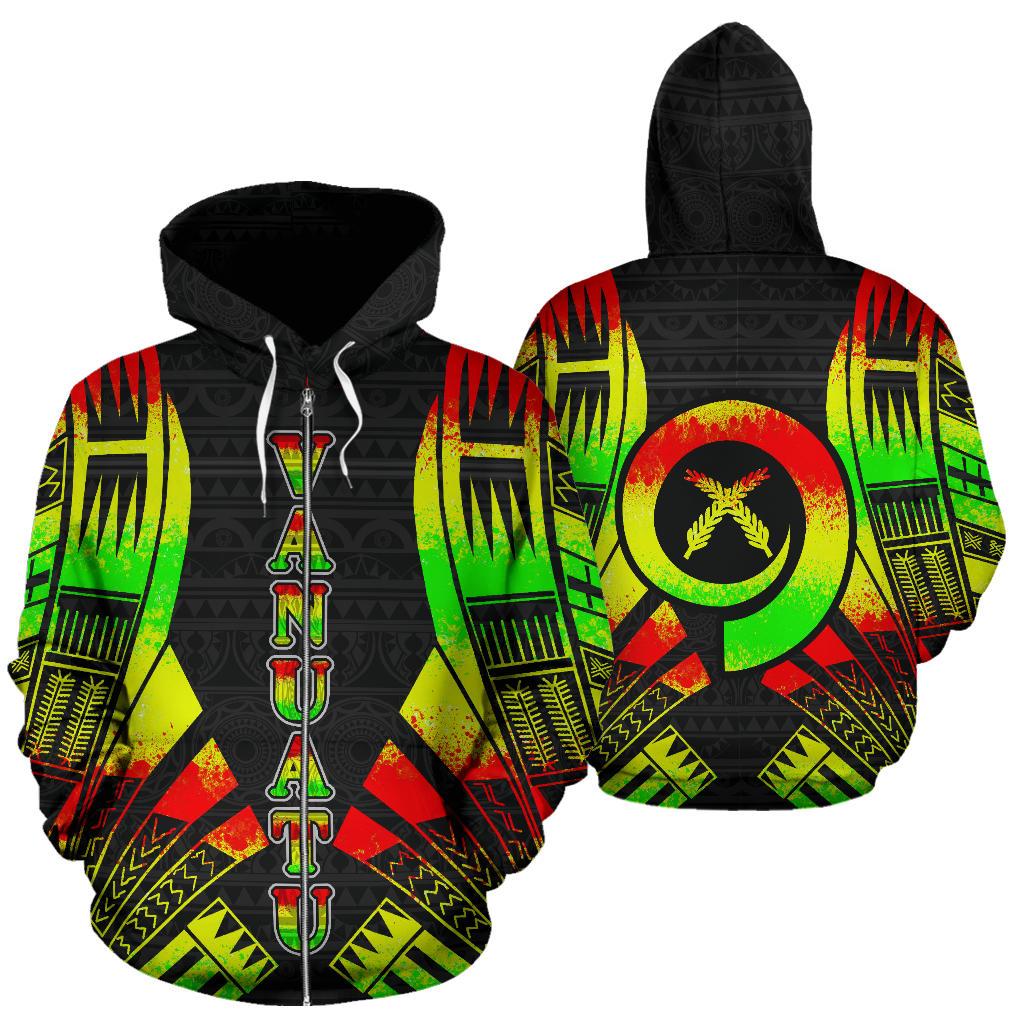 Vanuatu Polynesian Zip up Hoodie Reggae Tattoo Unisex Reggae - Polynesian Pride