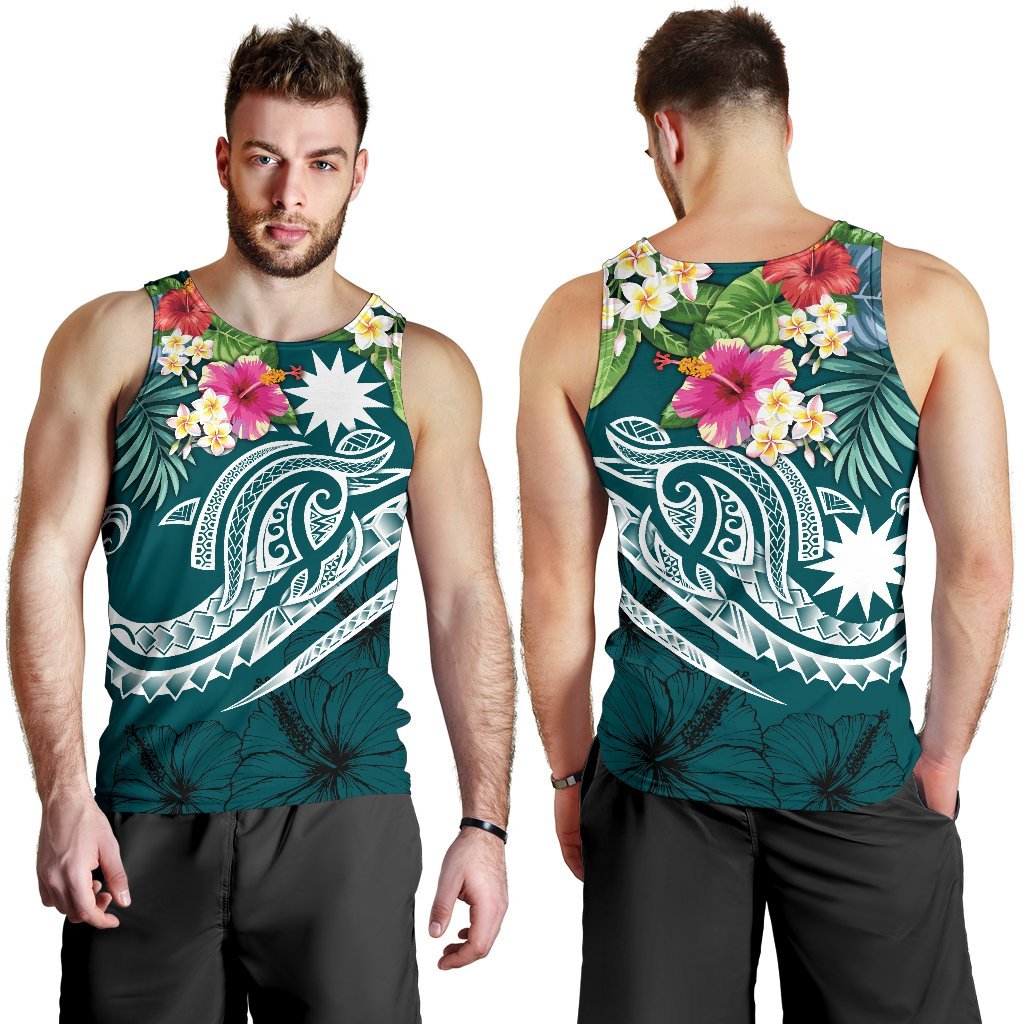 Nauru Polynesian Men's Tank Top - Summer Plumeria (Turquoise) - Polynesian Pride