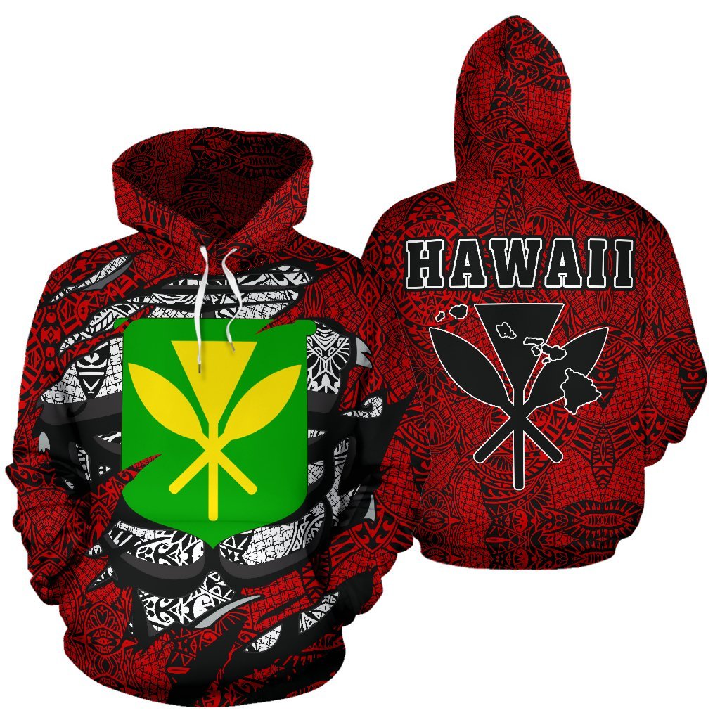 Polynesian Kanaka Maoli Map of Hawaii Hoodie Red Unisex Red - Polynesian Pride