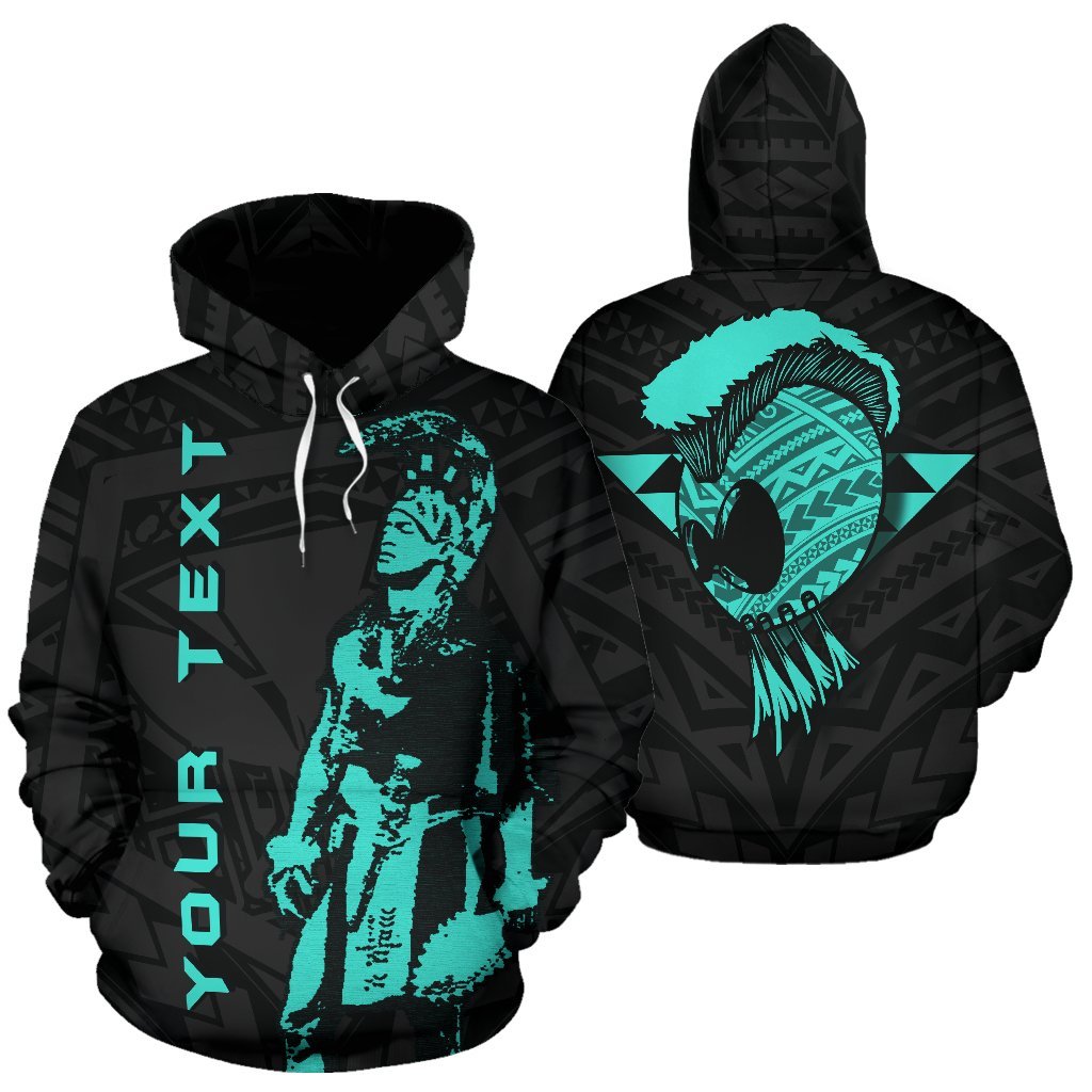 Polynesian Kakau Warrior Helmet Hawaii Custom Hoodie Turquoise Unisex Turquoise - Polynesian Pride