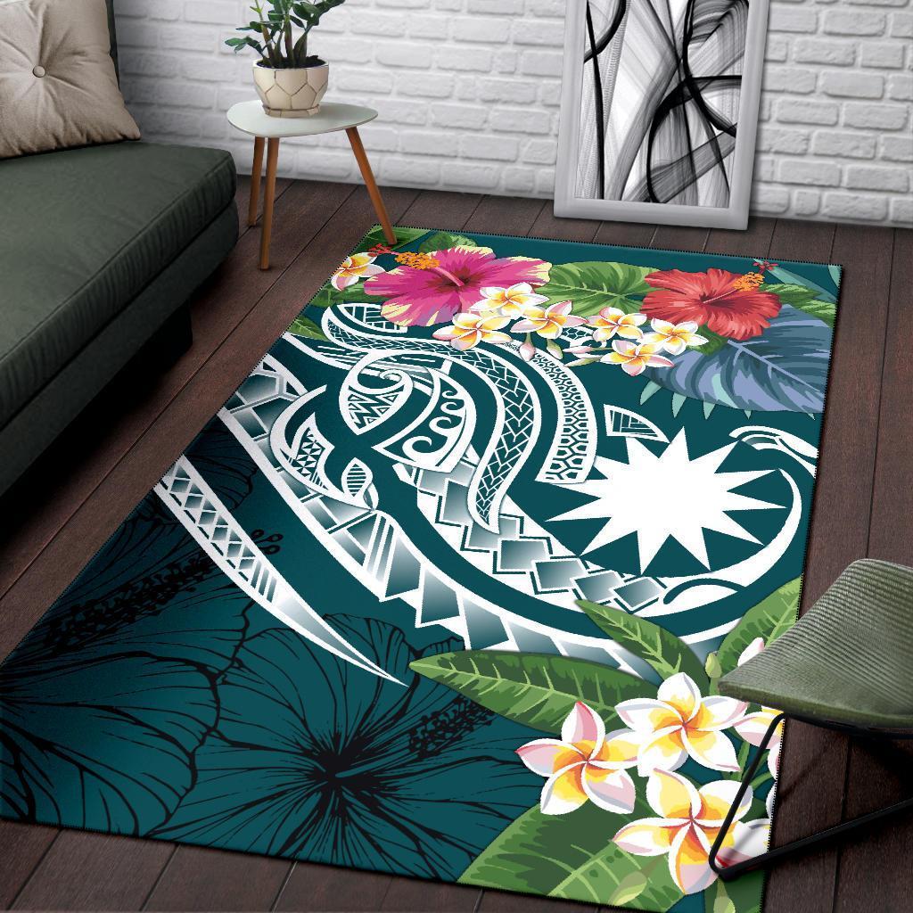 Nauru Polynesian Area Rug - Summer Plumeria (Turquoise) - Polynesian Pride