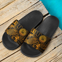 American Samoa Slide Sandals - Turtle Hibiscus Pattern Gold - Polynesian Pride