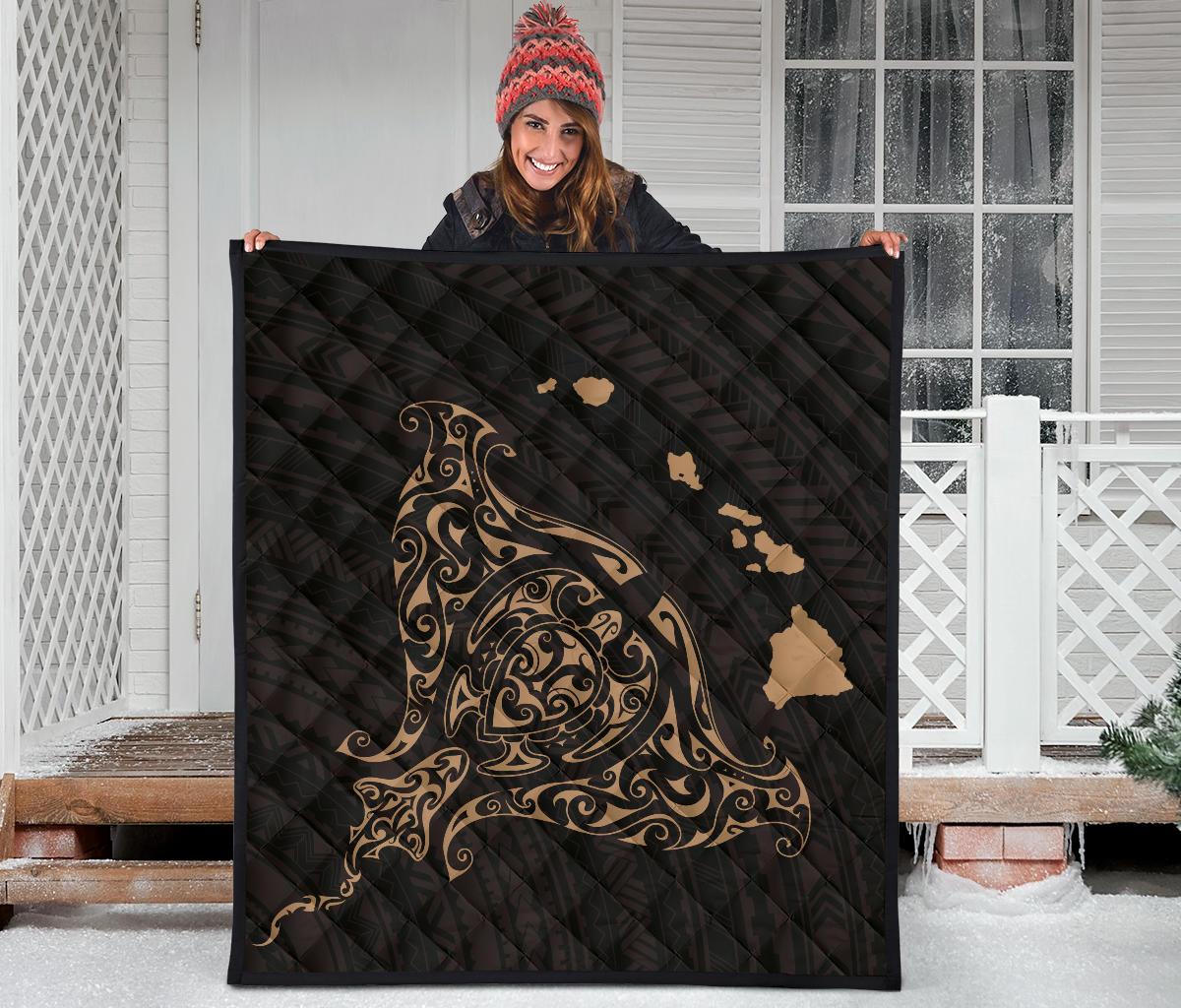 Rays Hawaii Map Polynesian Premium Quilt - Gold - Polynesian Pride