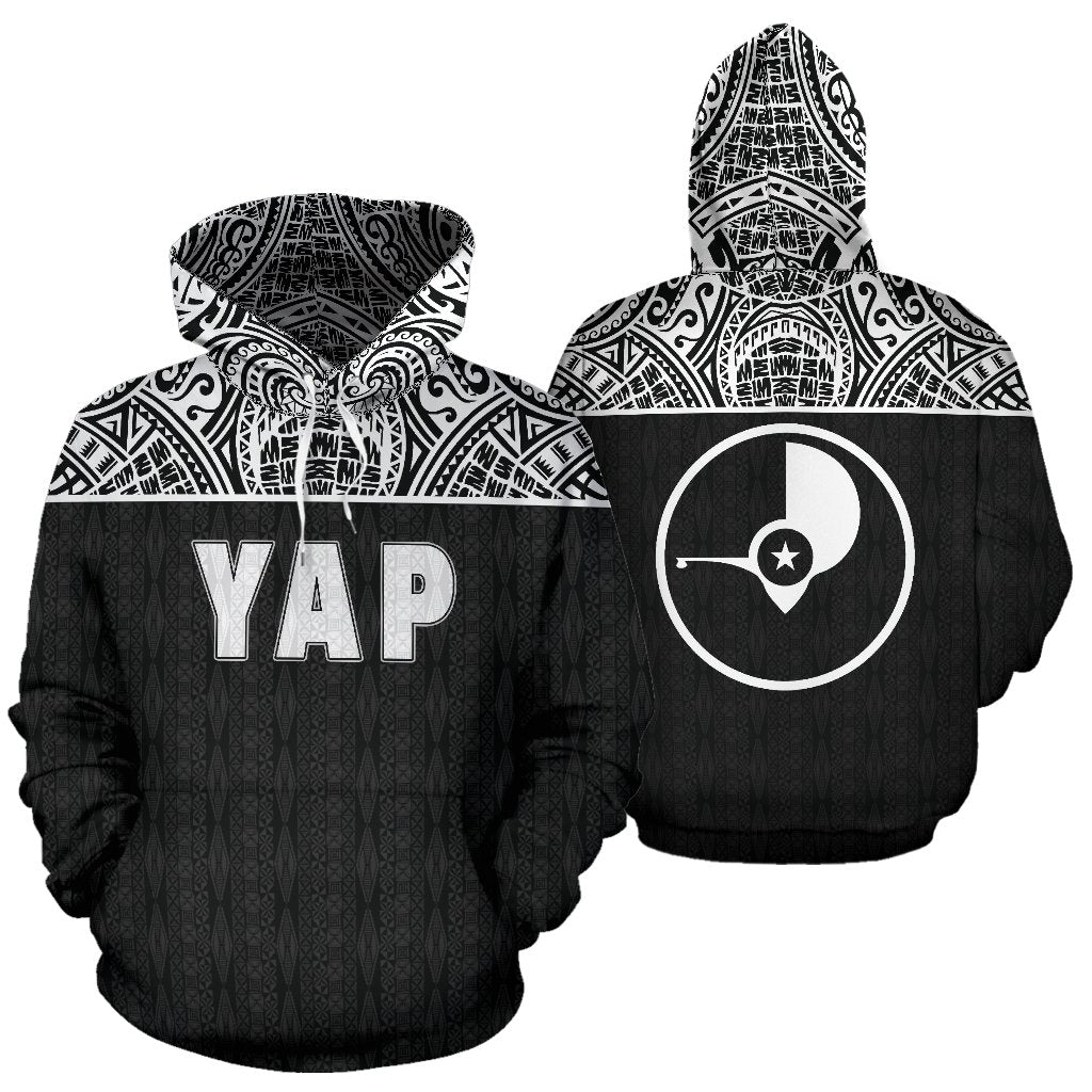 Yap All Over Hoodie Micronesian Black Version Unisex Black - Polynesian Pride