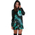 Tahiti Polynesian Hoodie Dress - Turtle With Blooming Hibiscus Turquoise - Polynesian Pride