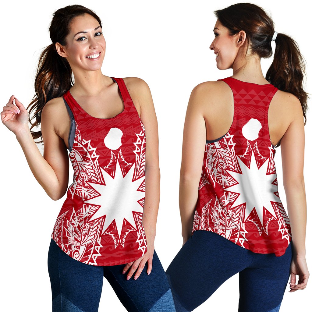 Nauru Polynesian Women Tank Top Map Red White - Polynesian Pride